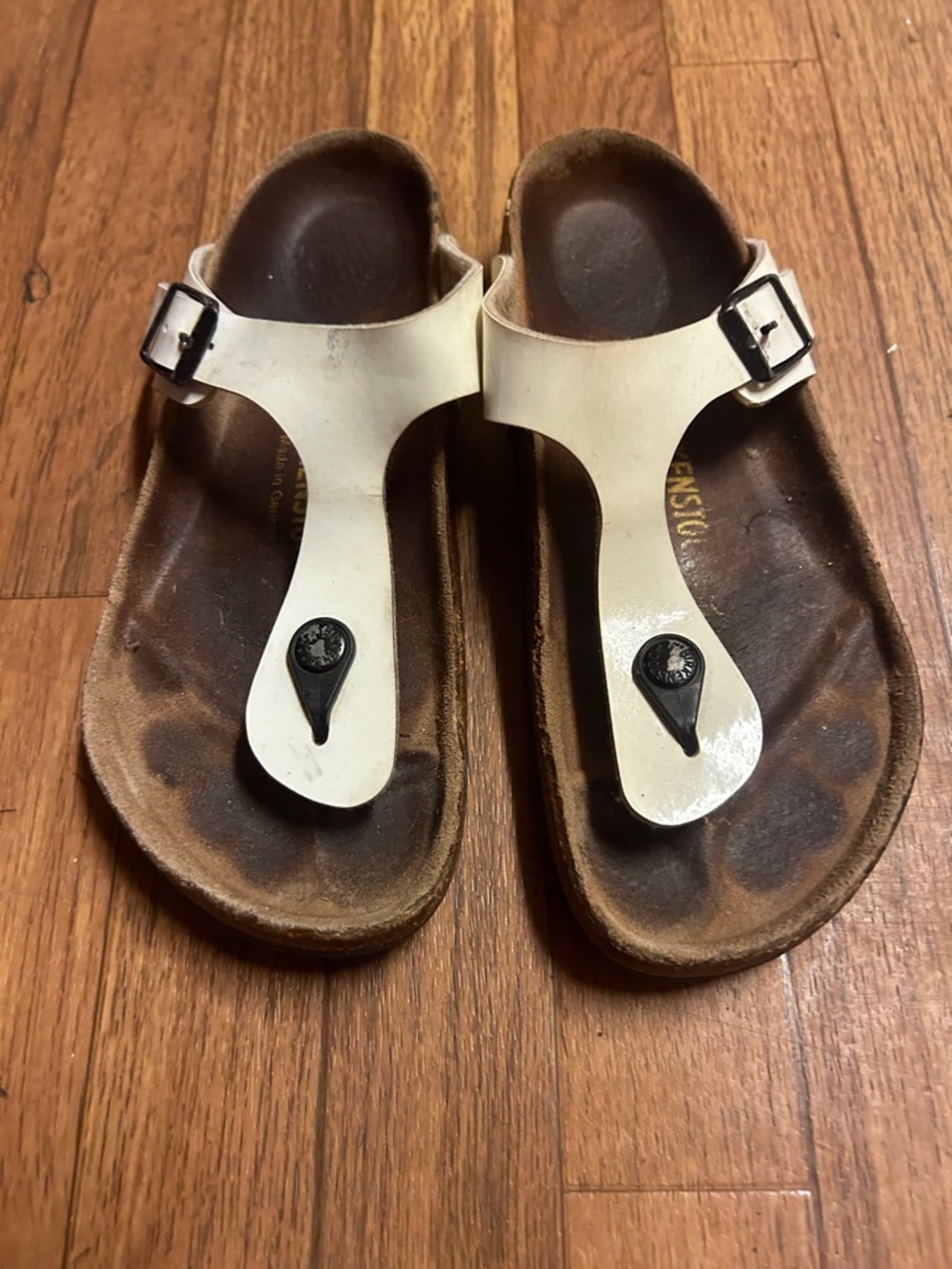 Birkenstock White T-Strap Sandals with Buckle